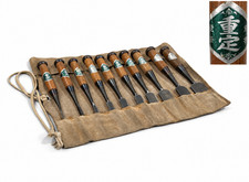 Vintage Japanese SHIGESADA Chisel 10pc Set with Tool Roll Nomi Woodworking Japan
