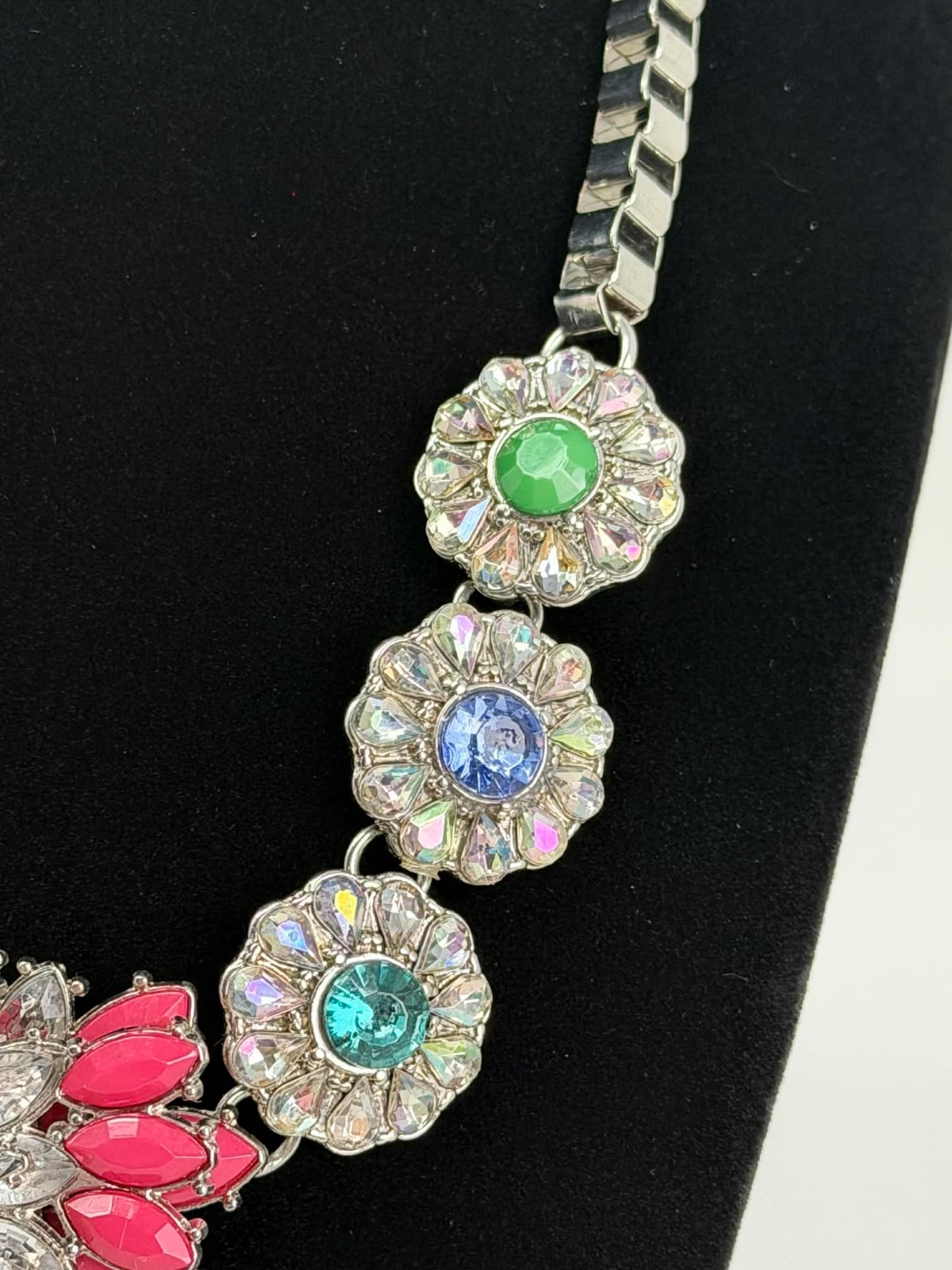 Bold Multi-Color Rhinestone Statement Necklace Fl… - image 5