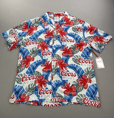 COORS LIGHT Mens Tropical Hibiscus Floral Short Sleeve Hawaiian Button Up Shirt