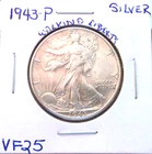 1943 PHILADELPHIA WALKING LIBERTY SILVER HALF DOLLAR IN VERY FINE PLUS CONDITION