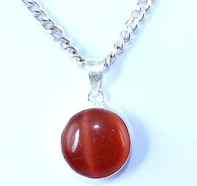 Oranges Cat's Eye 12,55 Ct 15 mm Natürlicher Rund-Cabochon Anhänger AGI Zert.