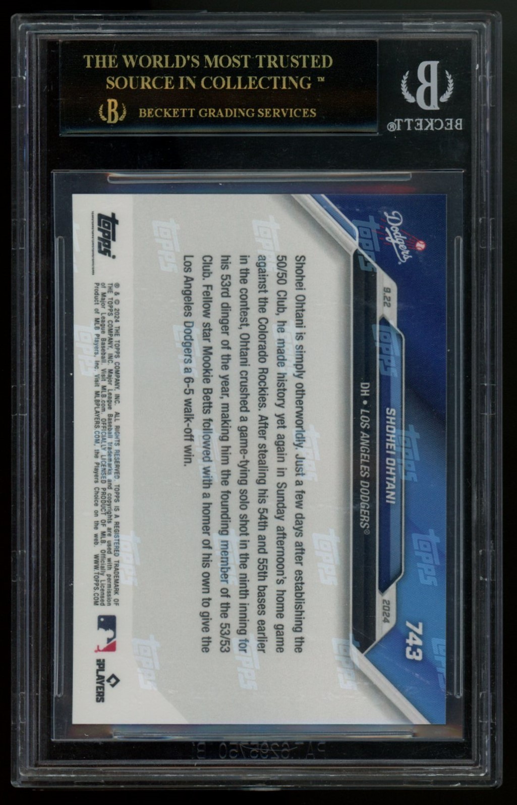 Shohei Ohtani #/19298 2024 Topps Now #743 BGS 10 Black Label Dodgers view 2