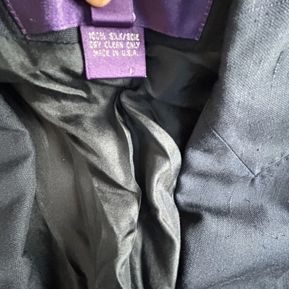 Ralph Lauren Purple Label Womens Blazer 4 100% Silk Navy Career Made In USA - Image 4 of 4
