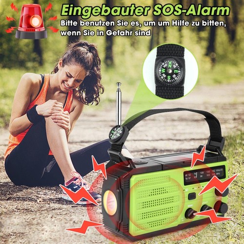 Awaryjne radio słoneczne korba ręczna AM / FM SOS ładowarka do telefonu komórkowego latarka LED USB DE - Zdjęcie 9 z 13