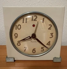 Westclox Logan S5-F Electric Alarm Clock Metal Art Deco -VTG 1940's