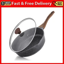 Nonstick Skillet, Deep Frying Pan 10/11/12-Inch, Saute Pan with Lid, Stay-Cool H