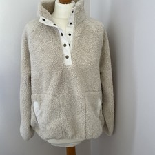 Per Una Teddy Fleece Pullover Cream Borg Snap Neck M