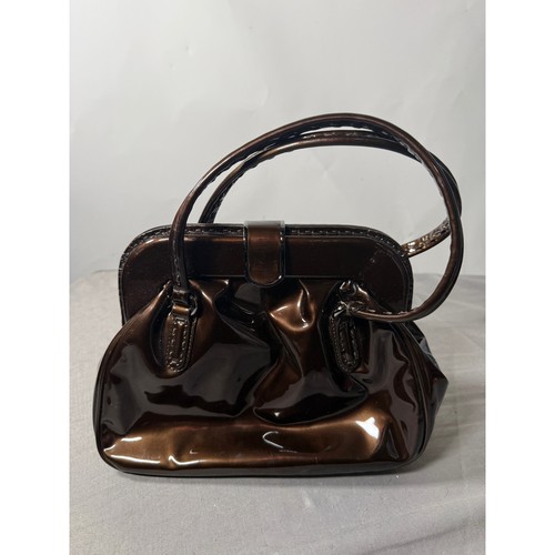Giorgio Armani Metallic Bronze Patent Leather Frame Handbag Brown Slouchy Bag