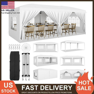10x 20ft Party Canopy Tent Pop Up Wedding Gazebo Canopy w/ 6 Removable Sidewalls