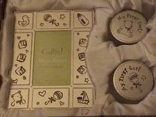 Pewter Frame My 1st Tooth Box 1st Hair Curl Trinket Box es NEW SET Baby Boy Girl