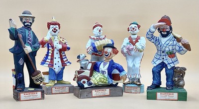 6 Empty Raintree Bourbon Whiskey Circus Clown Decanters 1975/77 Collection Japan