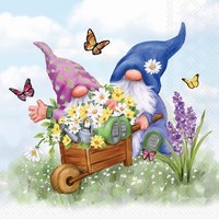 20 Servietten Gardening Gnomes Wichtel Schubkarre Blumen Garten Natur 33X33Cm