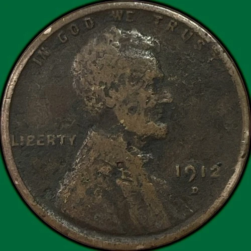 1912-D Lincoln Wheat Cent Fine F Coin, Minor Corrosion #37494