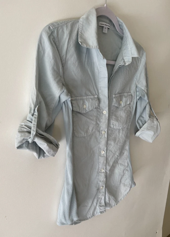 Camisa James Perse Estándar Para Mujer 1 Pequeña Azul Contraste Acanalada Excedente Top Foto 2 de 4
