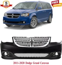 Front Bumper Cover Primed & Bumper Grille Kit For 2011-2020 Dodge Grand Caravan