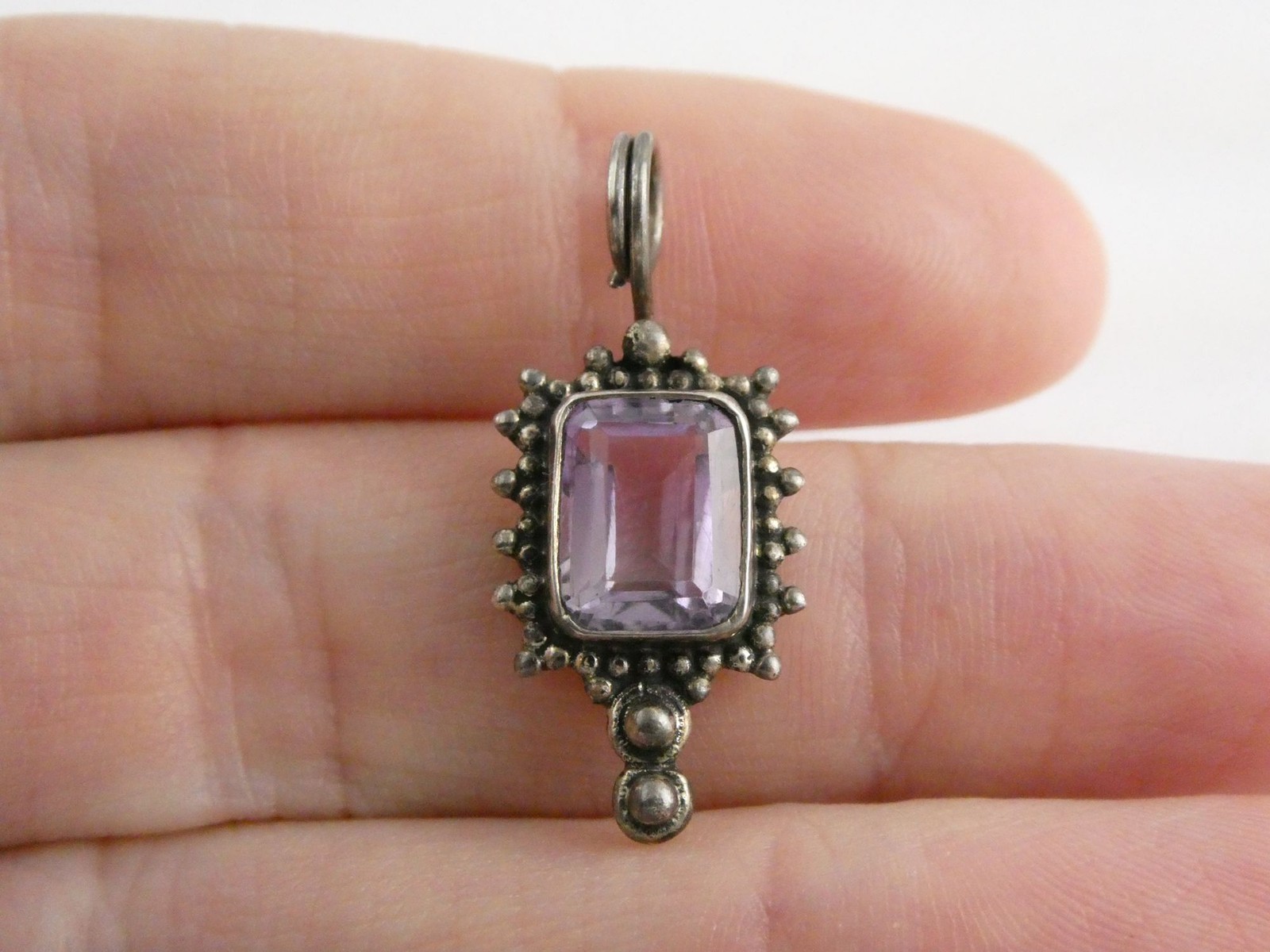 Sterling Silver Rectangular Cut Amethyst Charm Pe… - image 1