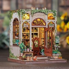 DIY Book Nook Green Life Bookshop Wooden Doll House Kit Miniature Model Gift
