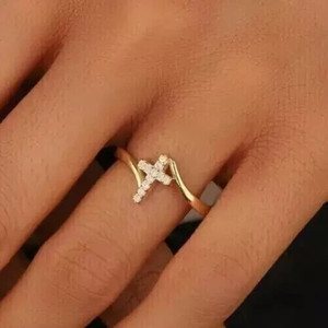 Round Cut 0.50Ct Lab Created Diamond Women's Cross Ring 14K Yellow Gold Plated