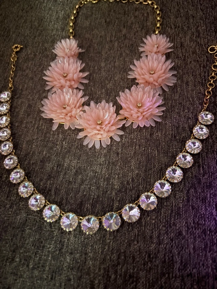 (2) Hermosa J. CREW 20" Collares Flores Rosas y Georgeous Estrás Transparente Foto 4 de 4