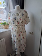 H&M Mama Maternity Cream Floral design, Tie Waist Midi Dress - EU Large