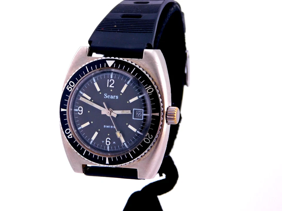 VINTAGE SEARS DIVER SWISS STAINLESS MENS WRISTWATCH SERVICED RARE C.1970s - Image 3 of 4