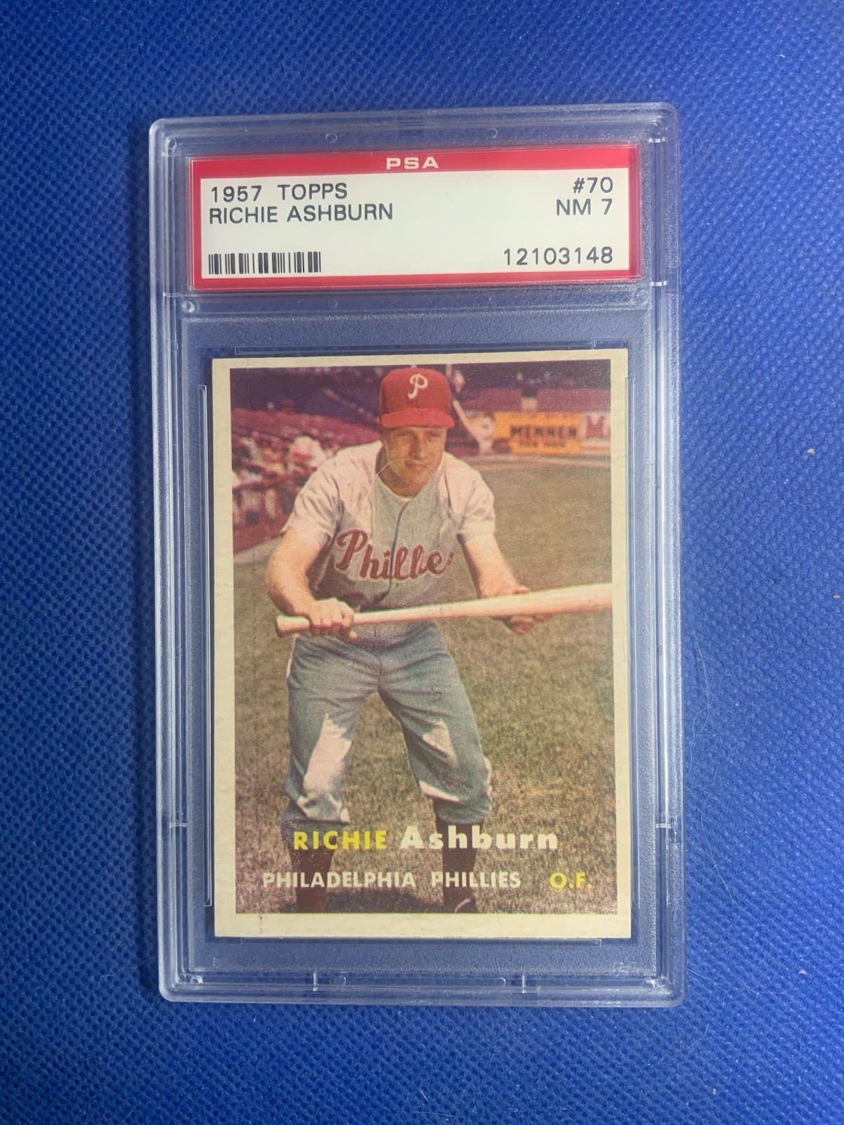 1957 Topps #70 Richie Ashburn (HOF) - Philadelphia Phillies PSA 7 NM