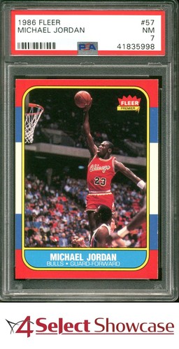 1986 FLEER #57 MICHAEL JORDAN RC ROOKIE BULLS HOF PSA 7