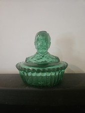 EAPG Greentown Glass Emerald Green Dewey Bust COVERED DISH