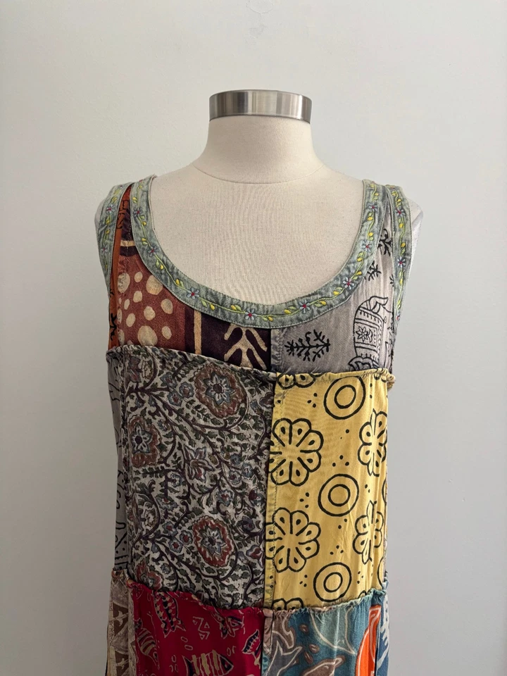 Maxi Vestido Sacred Threads Sin Mangas Patchwork Boho Hippie Festival Talla Grande Foto 2 de 4