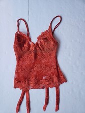 La Perla Lace Sheer Floral Orange Lingerie Bustier Corset Garter Size 1 US 32C