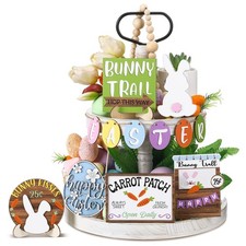 12 Pcs Easter Wooden Bunny Trail Carrot Tiered Tray Signs and Decor for Home ...