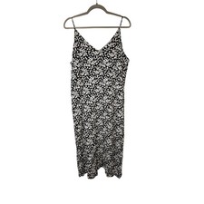 GAP Dress Black White Floral Print V Neck Midi Slip Sleeveless Size 18