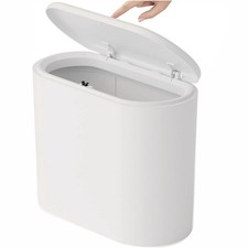 White 3.17 Gallon Slim Small Bathroom Trash Can with Lid,12L Plastic Thin Tra...