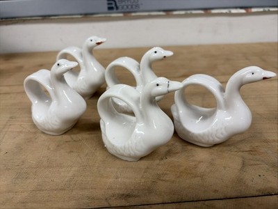 White Ceramic Swan Goose Napkin Rings Set of 5 Cottagecore Table Decor Vintage