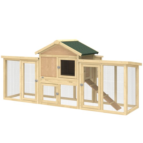 PawHut 80" Wooden Chicken Coop Nesting Box Backyard Run Dropping Tray