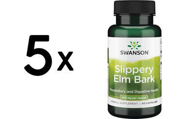 5 x Swanson Slippery Elm Bark, 400mg - 60 caps (109,97 EUR/kg)