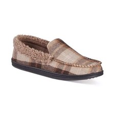 Isotoner Moccasin Slippers Mens Plaid Gel Memory Foam Dark Chocolate XL 11-12