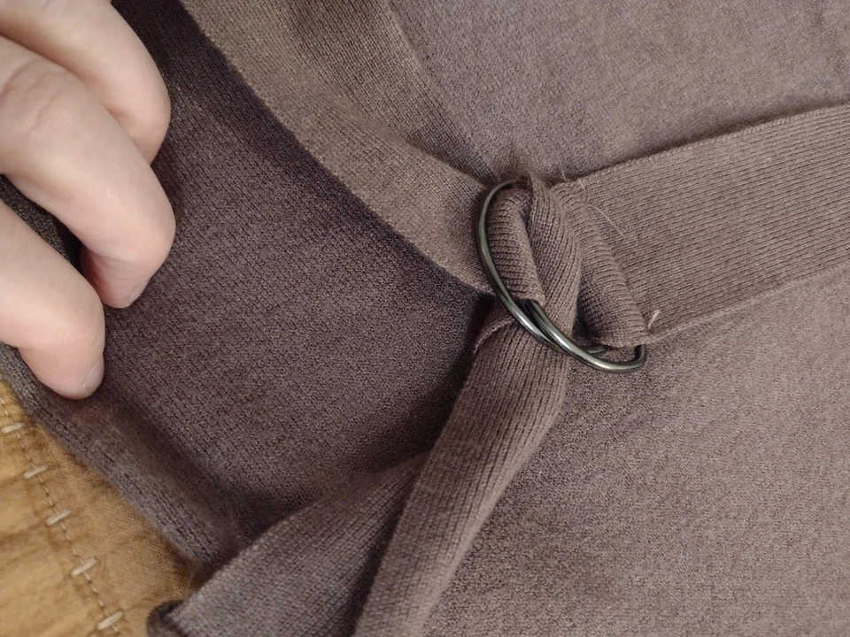 Y2K Lucky Brand обтяжку свитер платье с D-кольцо ремни коричневый стороны разрезы Sz M - Изображение 3 из 4