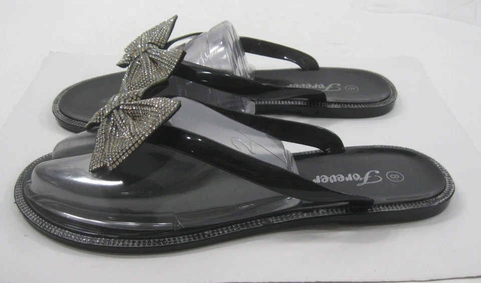 NEW BLACK Beach Retro Flat Jellies Jelly FLIP FLOP BOW Sandal Women Size 6 - Image 3 of 4