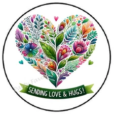 SENDING LOVE AND HUGS FLORAL HEART ENVELOPE SEALS LABELS STICKERS PARTY FAVORS