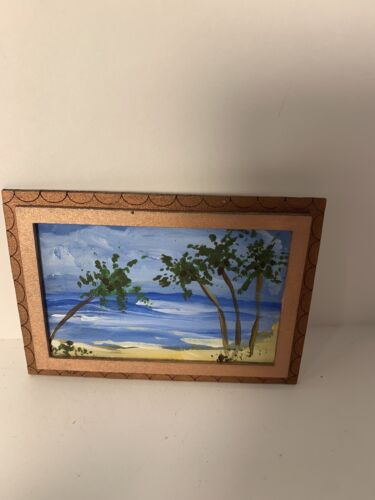Originalgemälde Maßstab 1:12 Puppenhaus Miniaturen Kunst Strand Palmen M Lyall A - Bild 3 von 3