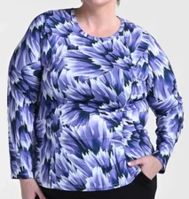 CJ Banks Size 1X Abstract Print knit top, long sleeve, Purple, Black  NWT