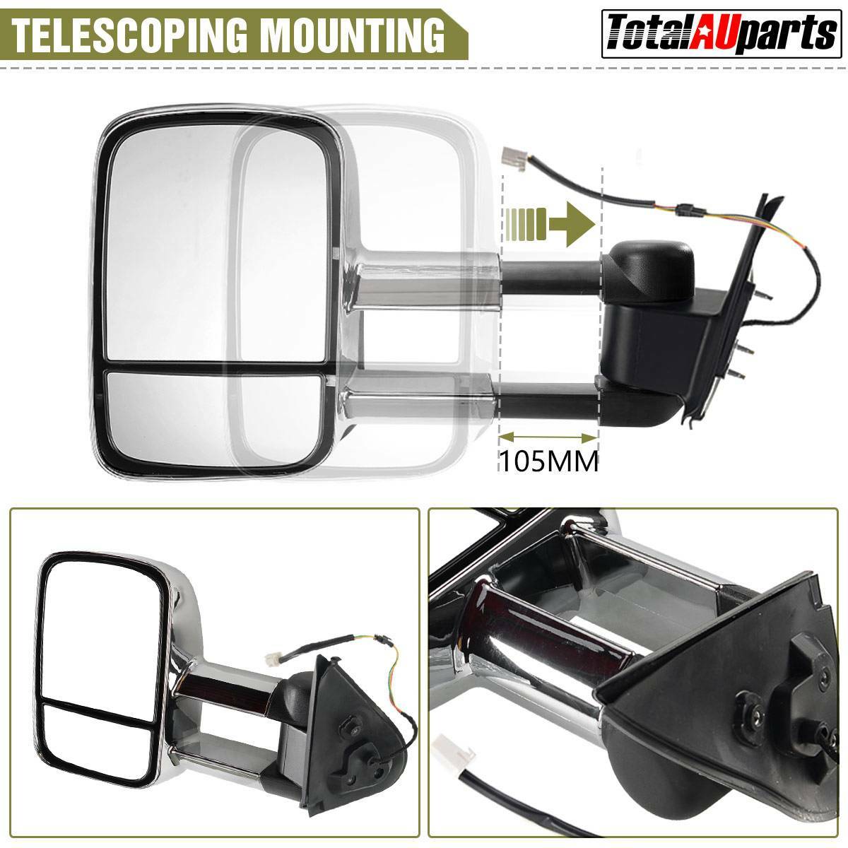 Left Chrome Extendable Towing Mirror for Nissan Patrol GU Y61 Y62 1997