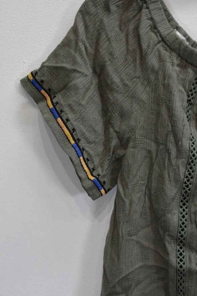 MISS ME девочек зеленый вышитый декольте коротким рукавом льняной смеси повседневный Топ L - Изображение 4 из 4