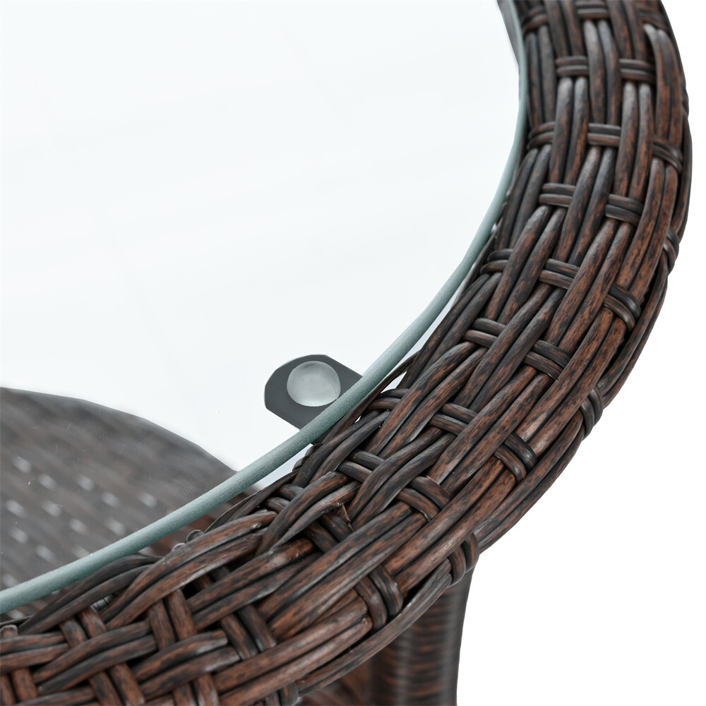 Outdoor Leisure Set 2 Rattan Single Chairs with A Glass Round Table for Patios G