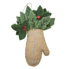 Park Designs Felt Mitten Ornament With Holly