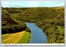 Wailua River Boat Cruising on River Postcard Hawaii 4x6 Posted 1975 Deckle Edge