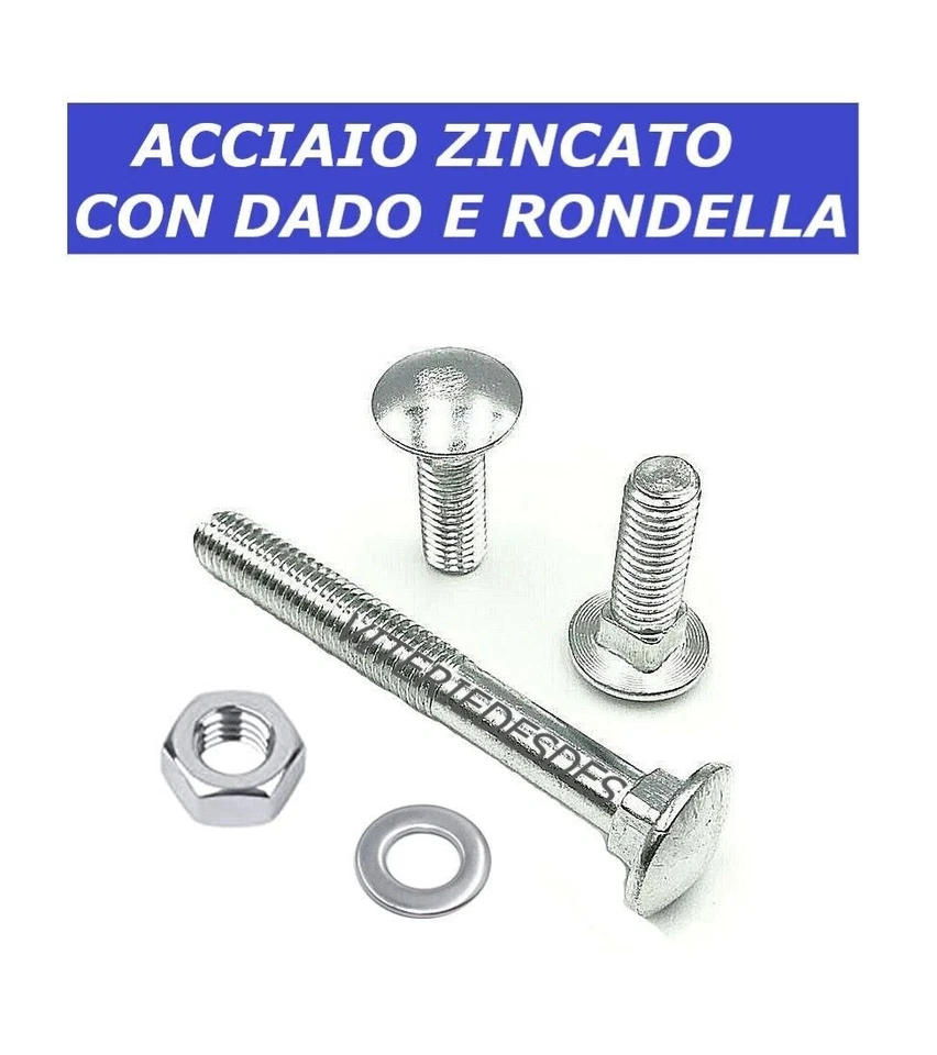 VITI M6 QUADRO SOTTO TESTA PERNI CAVICCHIA TESTA TONDA UNI 5732 DIN 603 ZINCATO - Immagine 3 di 4