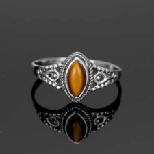 925 Sterling Silver Rings Natural Tiger's Eye Gemstone Handmade Women Jewelry