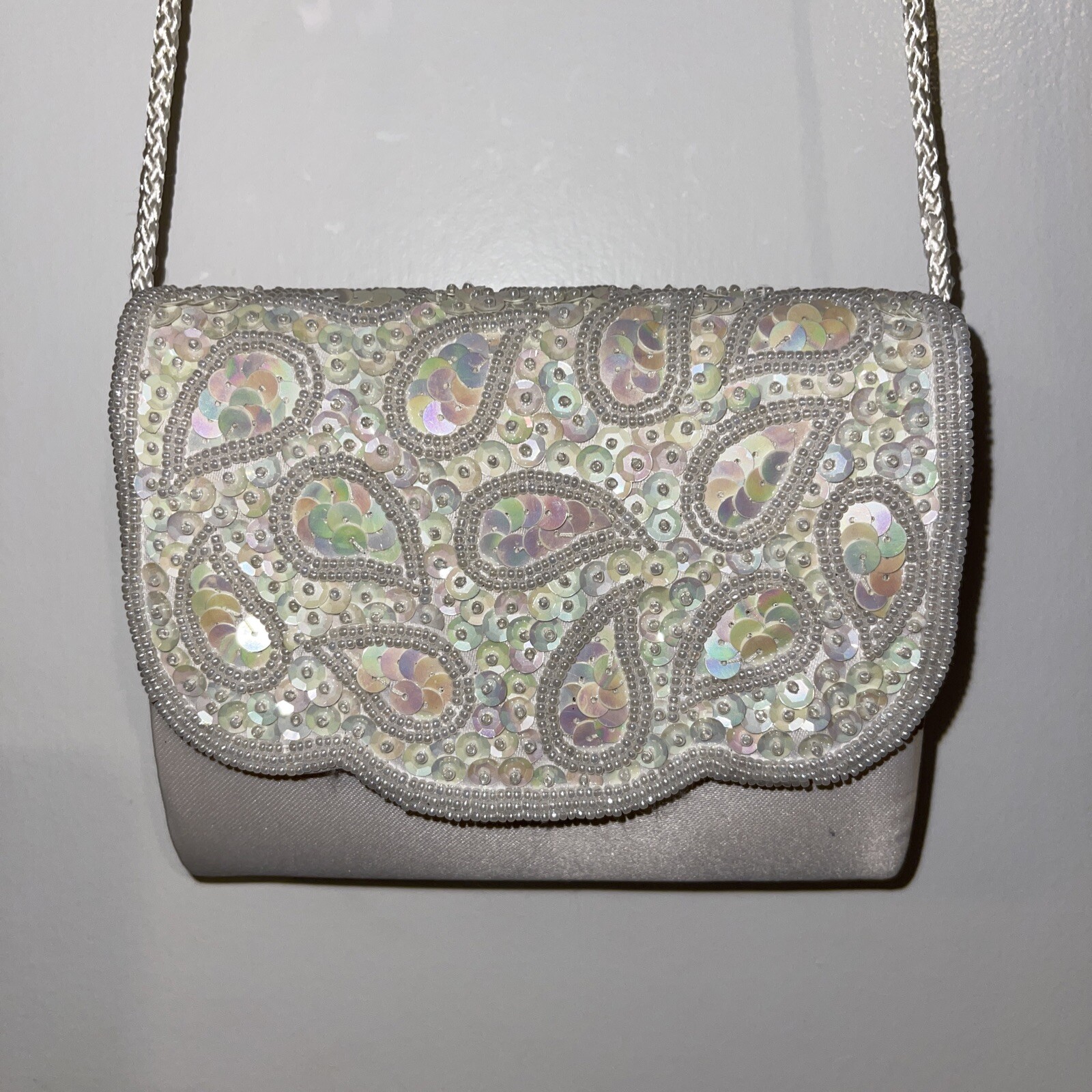 Andre Cellini White Sequined Structured Purse Bag… - image 1